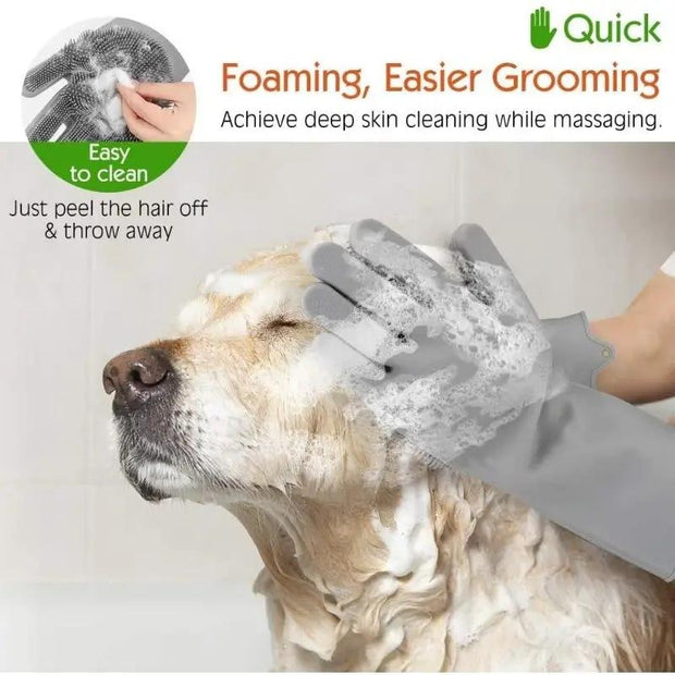 Azsmash Heat-Resistant Silicone Pet Grooming Gloves for Dogs & Cats Enhanced Five Finger Design for Bathing & Massaging for Bathroom Use