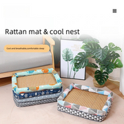 Azsmash Wholesale Linen Pet Mat Dog Kennel Summer Resistant Cooling Pet Ice Mat Rattan Woven Mat