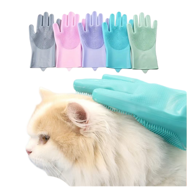 Azsmash Heat-Resistant Silicone Pet Grooming Gloves for Dogs & Cats Enhanced Five Finger Design for Bathing & Massaging for Bathroom Use