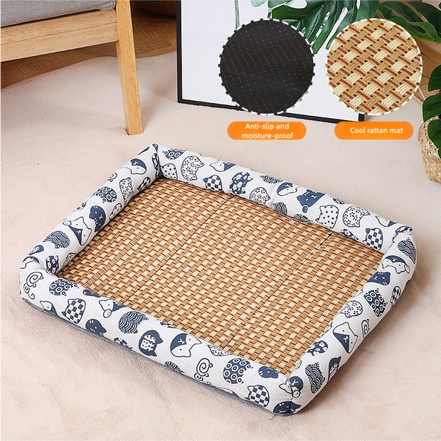 Azsmash Wholesale Linen Pet Mat Dog Kennel Summer Resistant Cooling Pet Ice Mat Rattan Woven Mat